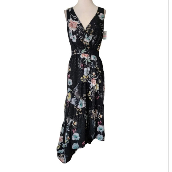 INC International Concepts Asymmetrical Dress 10 Clip Dot Floral Sleeveless - Picture 1 of 16